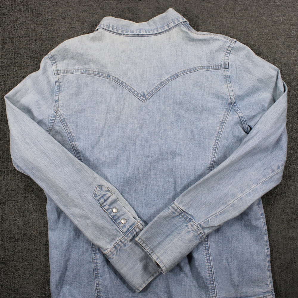 Rafaella Jeans Womens Blue Denim Western Snap Shirt Light Wash Cotton Size 12 - Picture 6 of 12